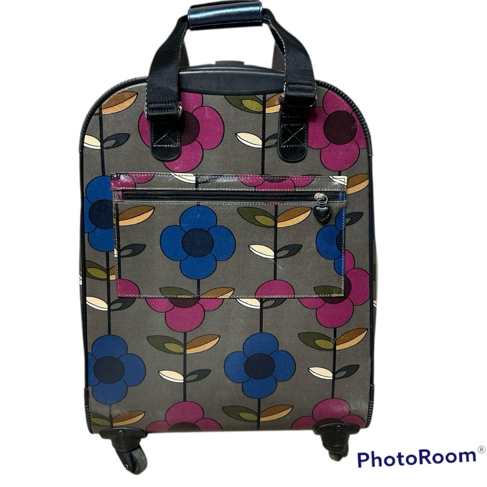 Brighten dark grey purple blue floral weekender spinner carry on luggage - Picture 4 of 12